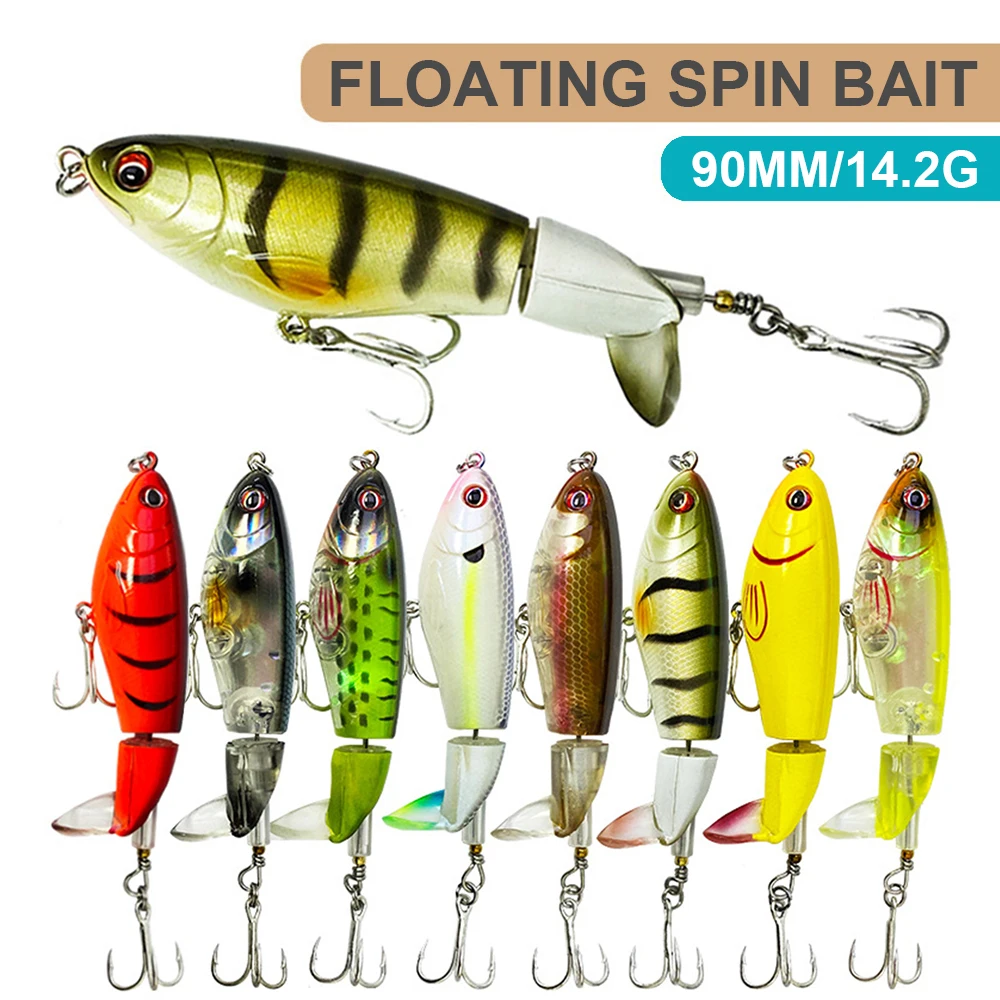 Señuelos de pesca flotantes, cebo giratorio Wobbler Topwater Whopper Plopper, cebo duro Artificial, Spinner de cola, Jerkbait LXJ103, 9cm, 14,2g - imagen 3