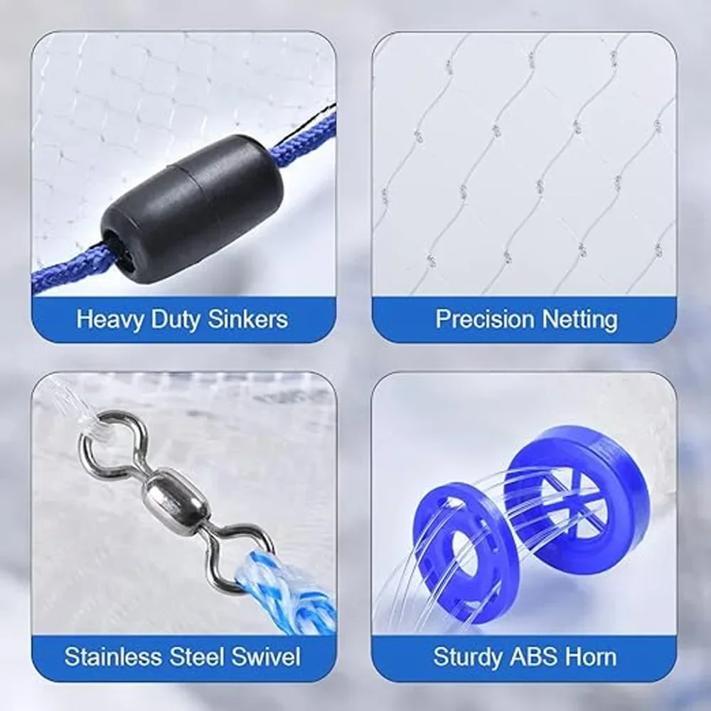 Red de pesca de agua salada americana Goture, trampa de cebo de tamaño de malla pequeña, redes de peso para lanzar peces, redes de pesca para lanzar a mano - imagen 5