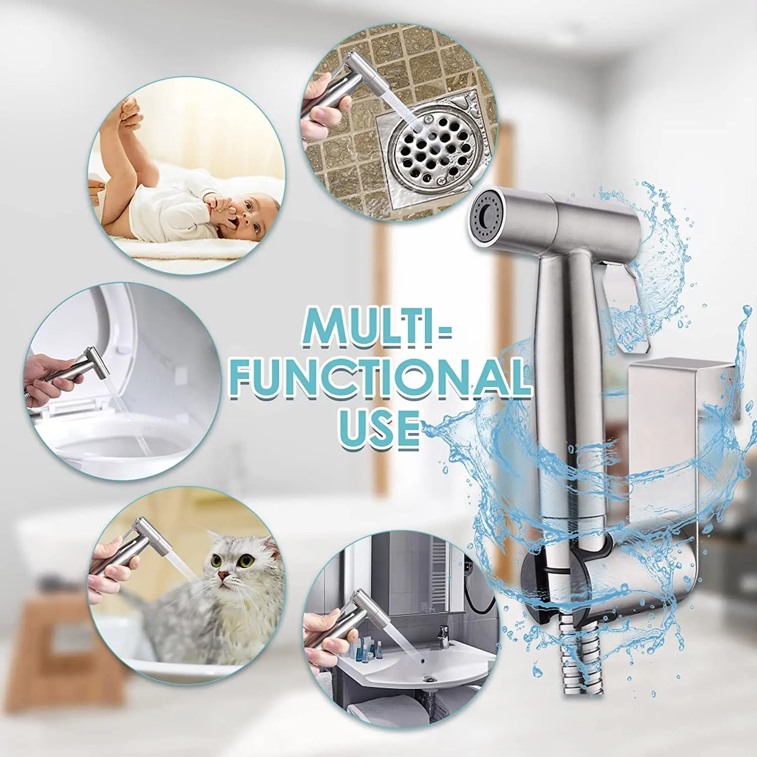 Juego de rociador de bidé de mano, pistola rociadora de acero inoxidable 304, ducha de mano, grifo de bidé, rociador, boquilla de ducha, autolimpieza - imagen 5