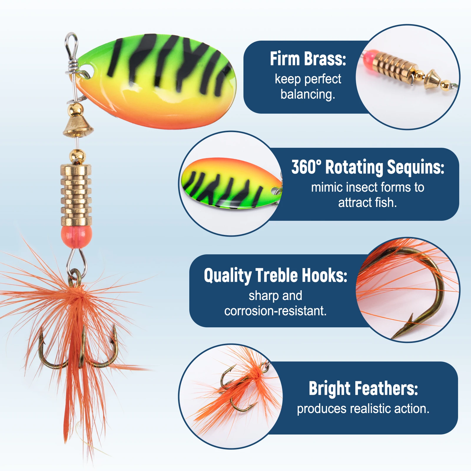 Goture-anzuelos de mosca, cebo de mosca, cebo de pesca con mosca, lentejuelas, Spinnerbait, trucha, señuelo de pesca, accesorios de aparejos, 10-16 unids/lote por caja - imagen 3