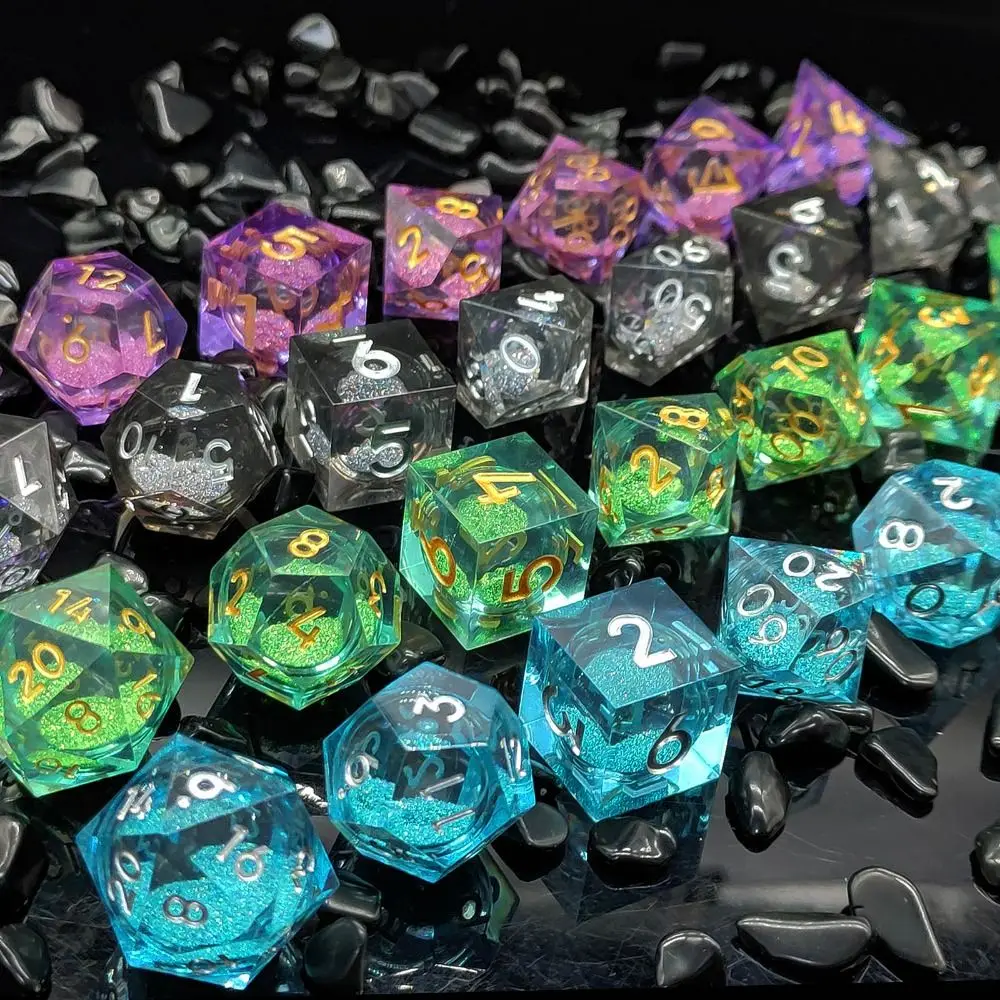 Dados poliédricos de núcleo de flujo líquido, 7 piezas, para juegos de rol RPG D4, D6, D8, D10, D12, D20, borde afilado D + D - imagen 2