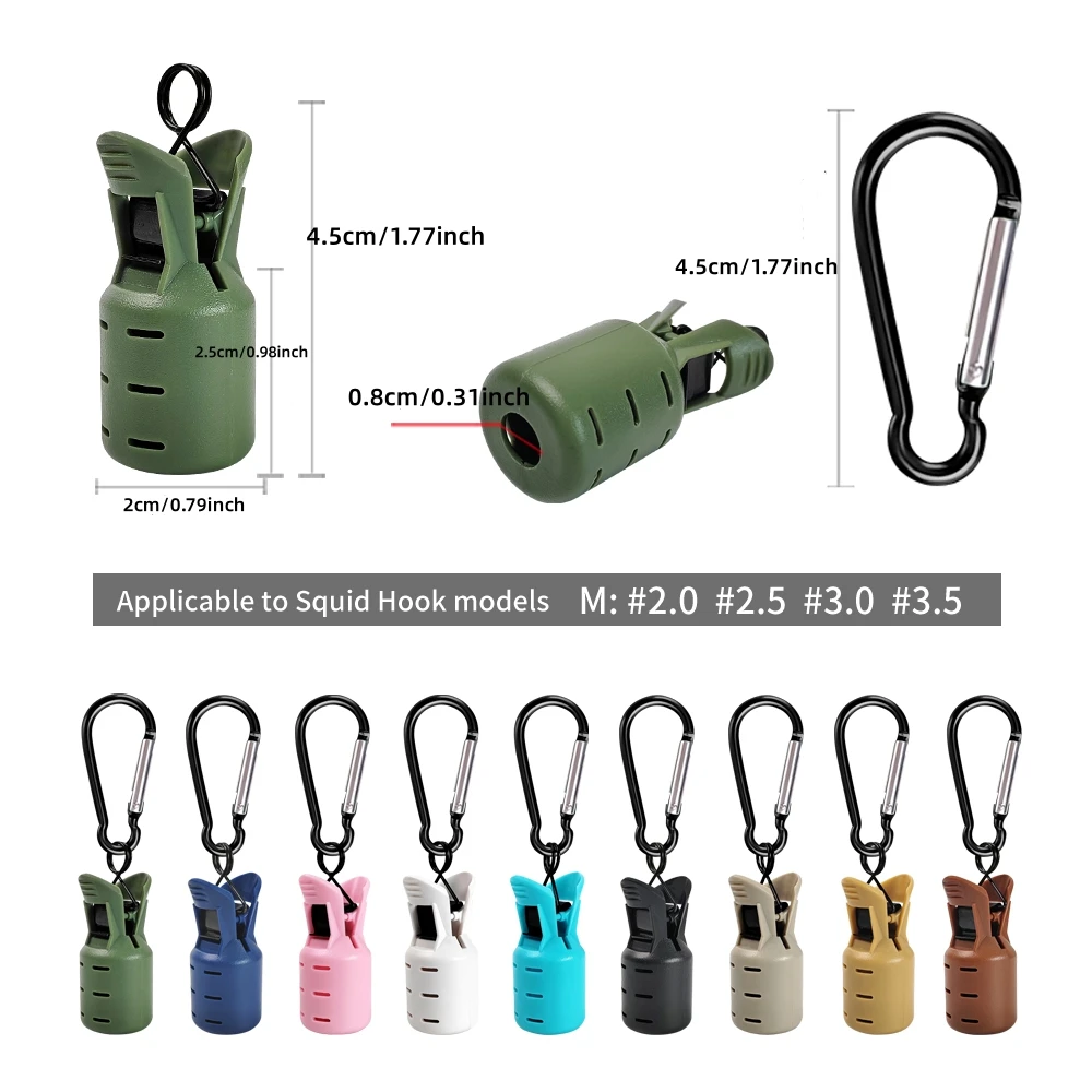 Protector de cebo de plantilla de calamar, 6 piezas, tamaño M, Kit de anzuelos, cubierta de sepia, paraguas, tapa de señuelo con mosquetón, aparejos de pesca - imagen 5