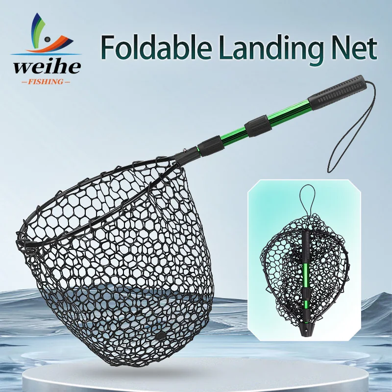 WEIHE 1 Uds red plegable 16 # Varilla de red de aleación de aluminio, red de silicona de bolsillo, red telescópica