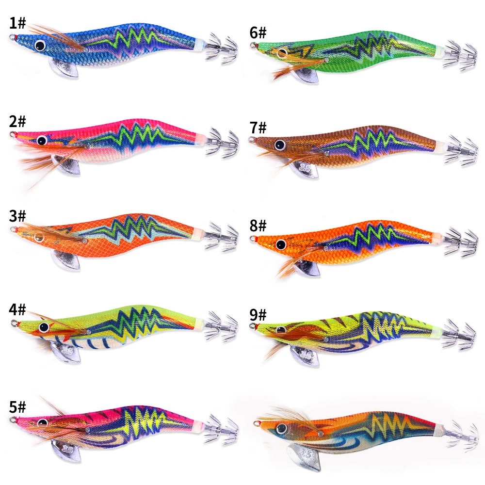 3,5 Pesca calamar Jigging señuelo madera camarones anzuelo cebo Artificial 14Cm-18G pulpo sepia aparejos de Pesca con sonajero - imagen 5