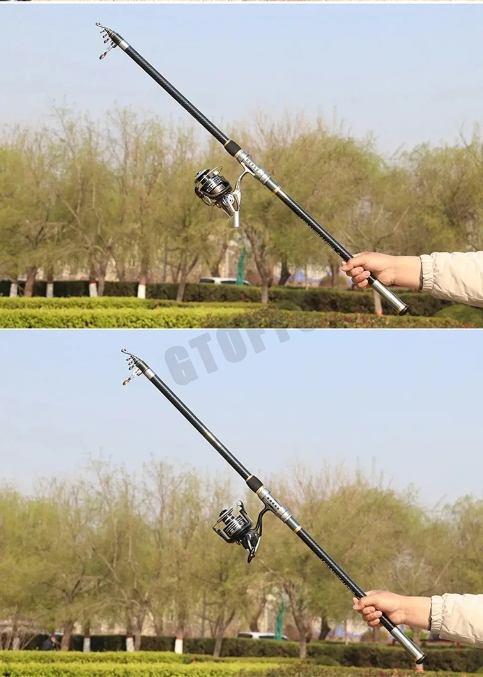 Experimente la emoción de la pesca con esta caña versátil y liviana