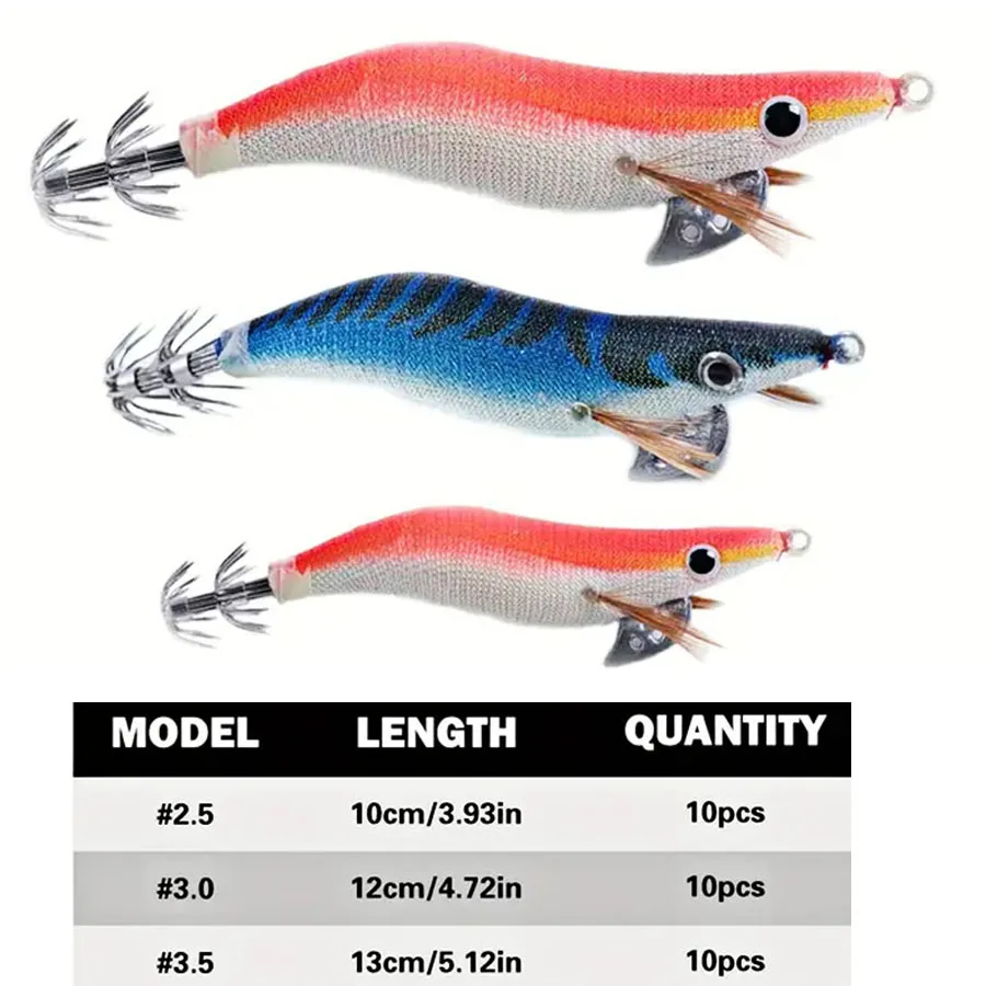 10 unids/bolsa plantilla de sepia que brilla en la oscuridad juego de Señuelos de Pesca de camarones de madera Jigging madera calamar Kit de cebo Artificial duro luminoso - imagen 2