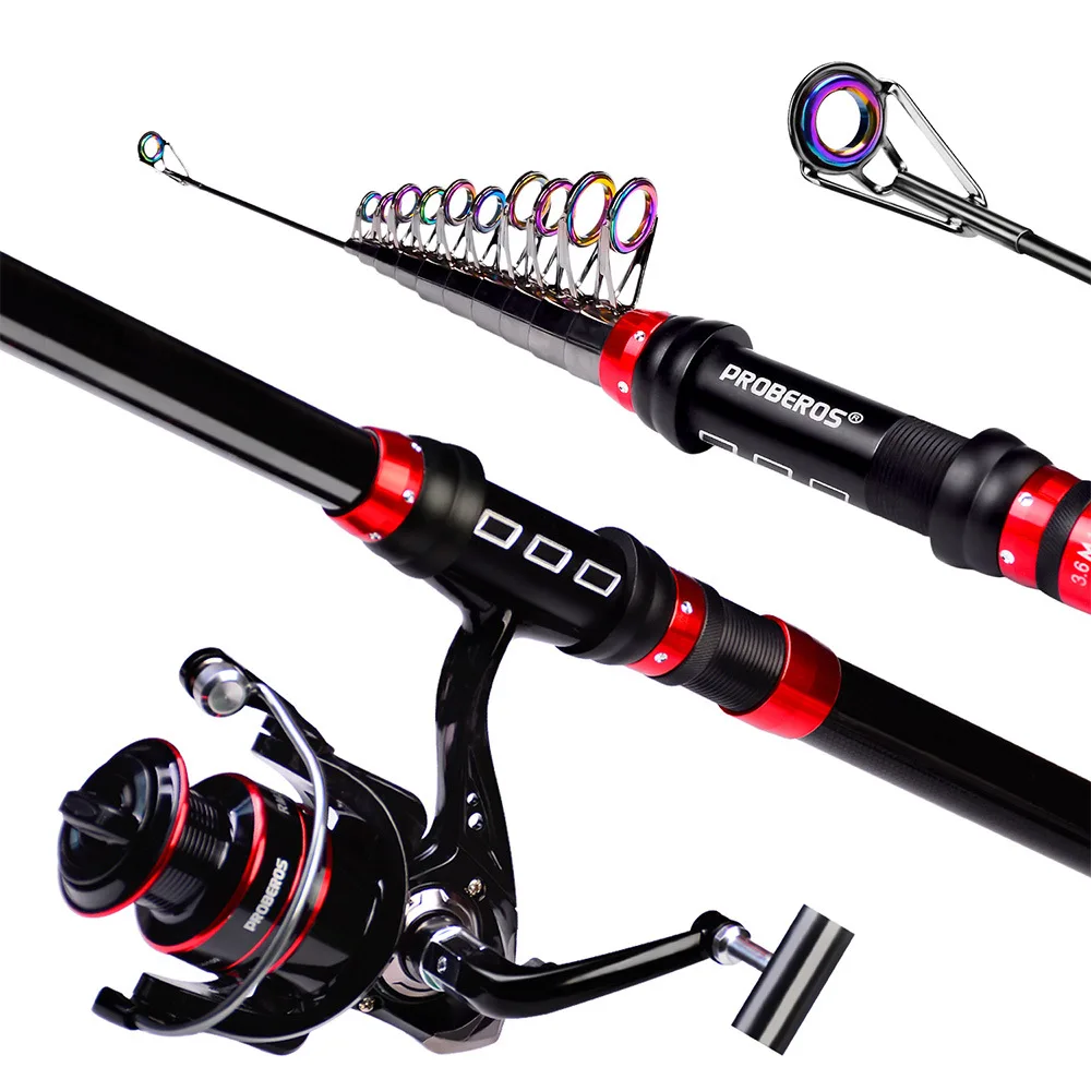 Conjunto de caña de pescar giratoria telescópica de carbono, juego de carrete de caña de pescar de tiro largo, carrete de pesca, sedal y bolsa de pesca, 1,8-3,6 m - imagen 4