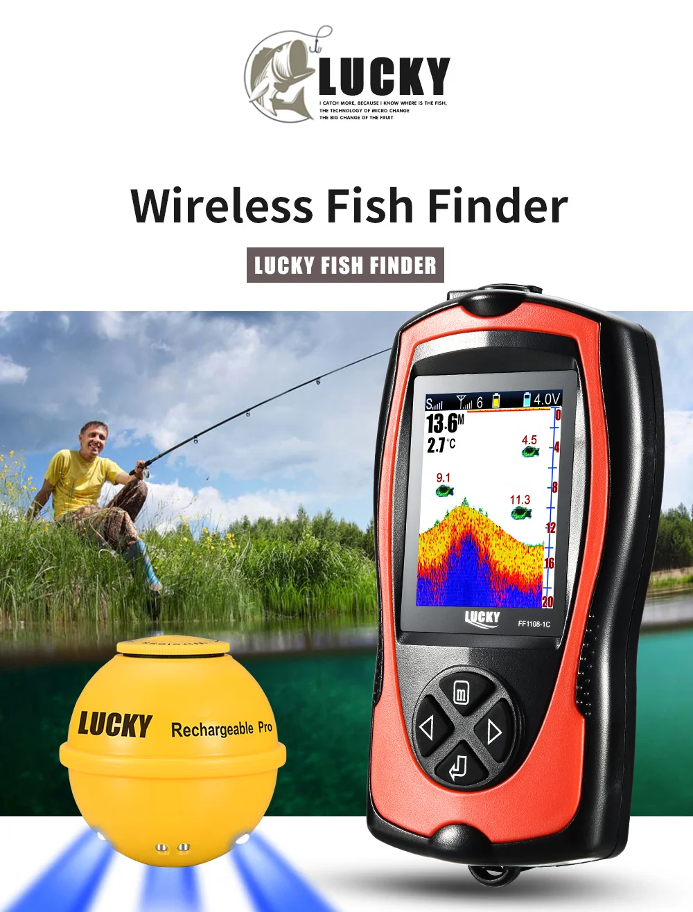 Sensor inalámbrico del localizador de peces Lucky Sonar