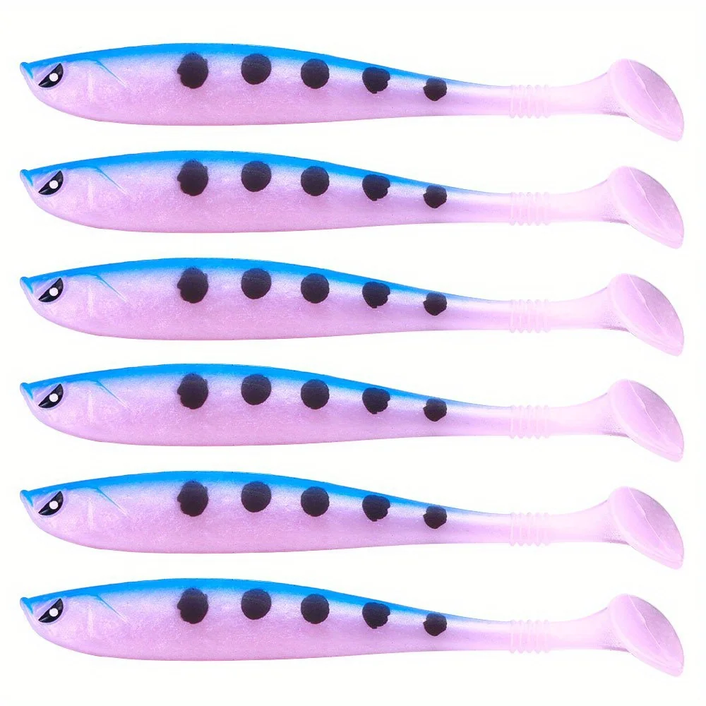 Señuelo de pesca suave con cola en T de silicona, cebo Wobblers de pececillo Artificial para agua salada, aparejos de pesca de agua dulce, plantillas de 9cm-4,1g, 6 uds. - imagen 4