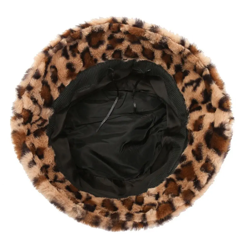 Sombrero de pescador suave con estampado de leopardo para mujer y niña, gorro de pescador cálido y grueso, a la moda - imagen 4