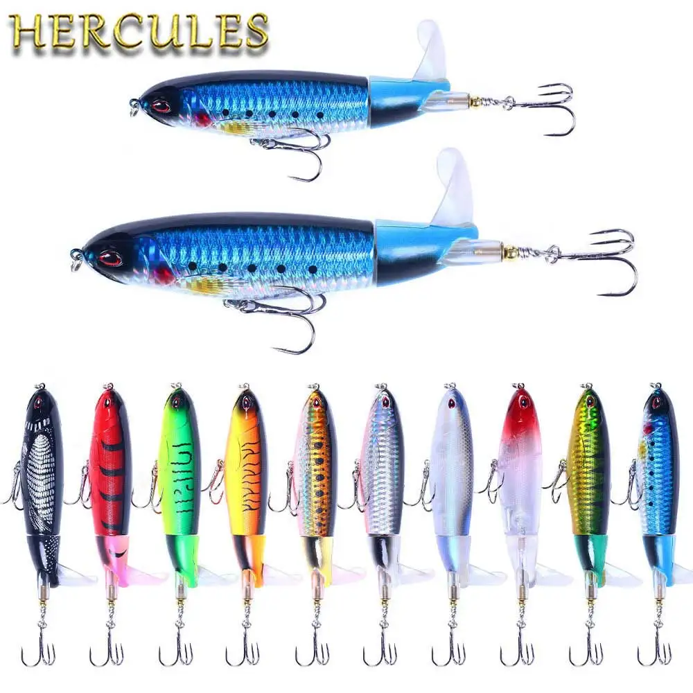 Señuelo de pesca con lápiz Topwater con señuelo de cola giratoria, hélice, superficie de agua, lápiz para Tractor, cebo duro de plástico de 11-14CM