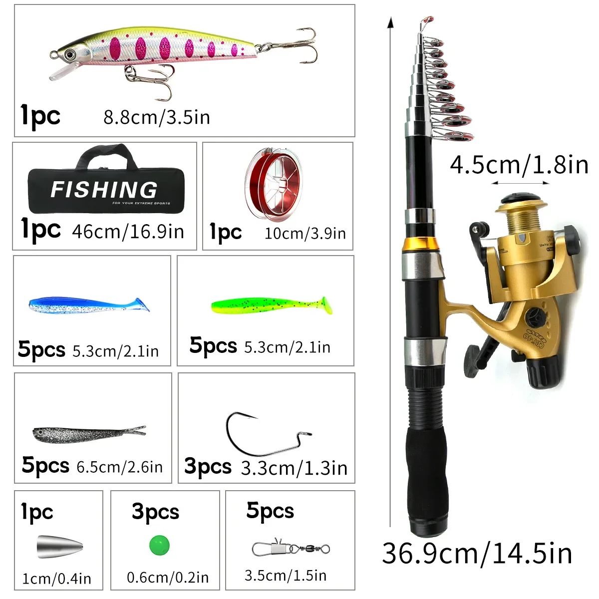 Caña De pescar portátil De 1,8 m y 2,1 m, juego completo De anzuelos De Pesca en el mar, Accesorios De carrete combinado - imagen 5