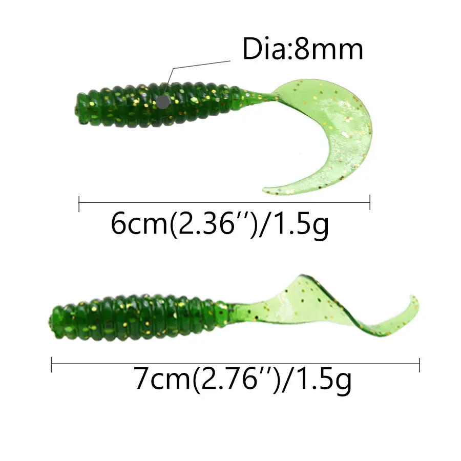 JYJ-señuelo de pesca de 6cm y 1,5g, cebos de gusano, gusanos de sílice suave, gusanos artificiales, cebos de tornillo - imagen 2