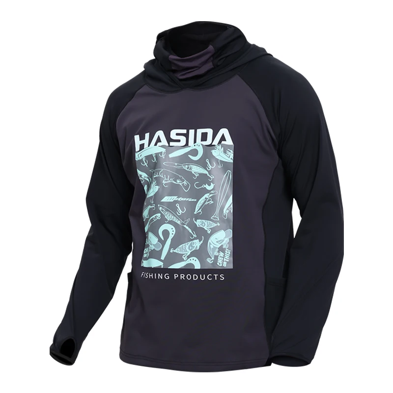 HISTAR camuflaje pez 3D Cutt cubierta facial completa UVF95% bloqueo de calor bolsillo grande puños de dedo chaqueta de pesca de lana sudadera tela - imagen 2
