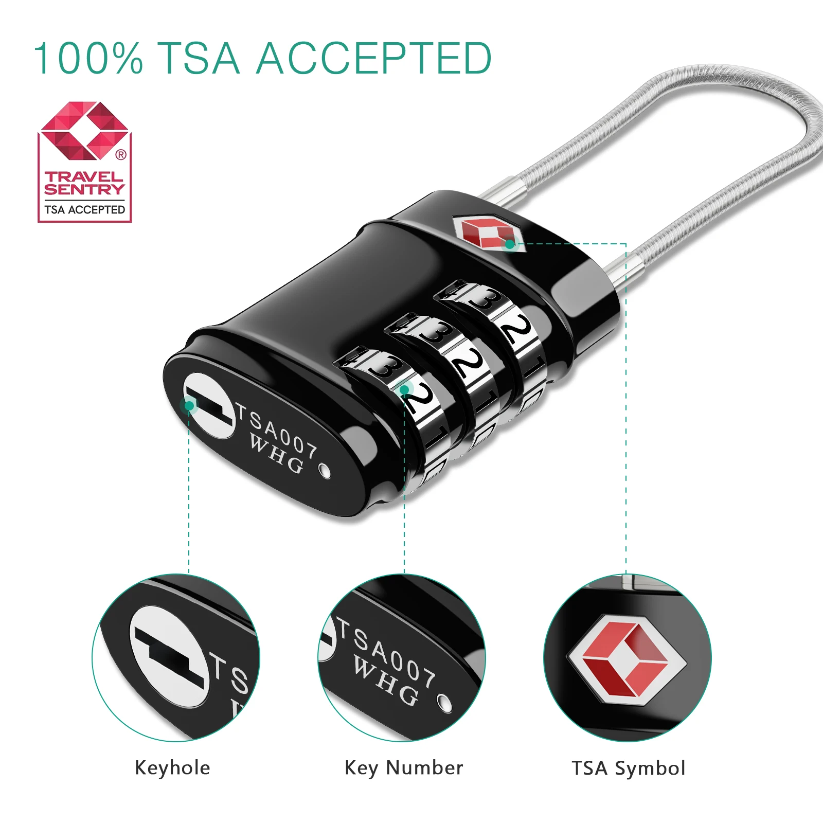 Candado de equipaje con cable flexible ORIA TSA de combinación - imagen 4