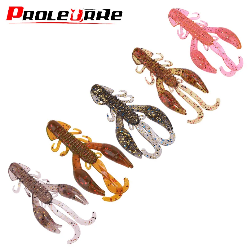10 unids/lote Jig Wobbler gusano de silicona cebo suave 5cm 7cm señuelo de pesca de cangrejo olor de camarones giratorio Twintails lubina para carpa
