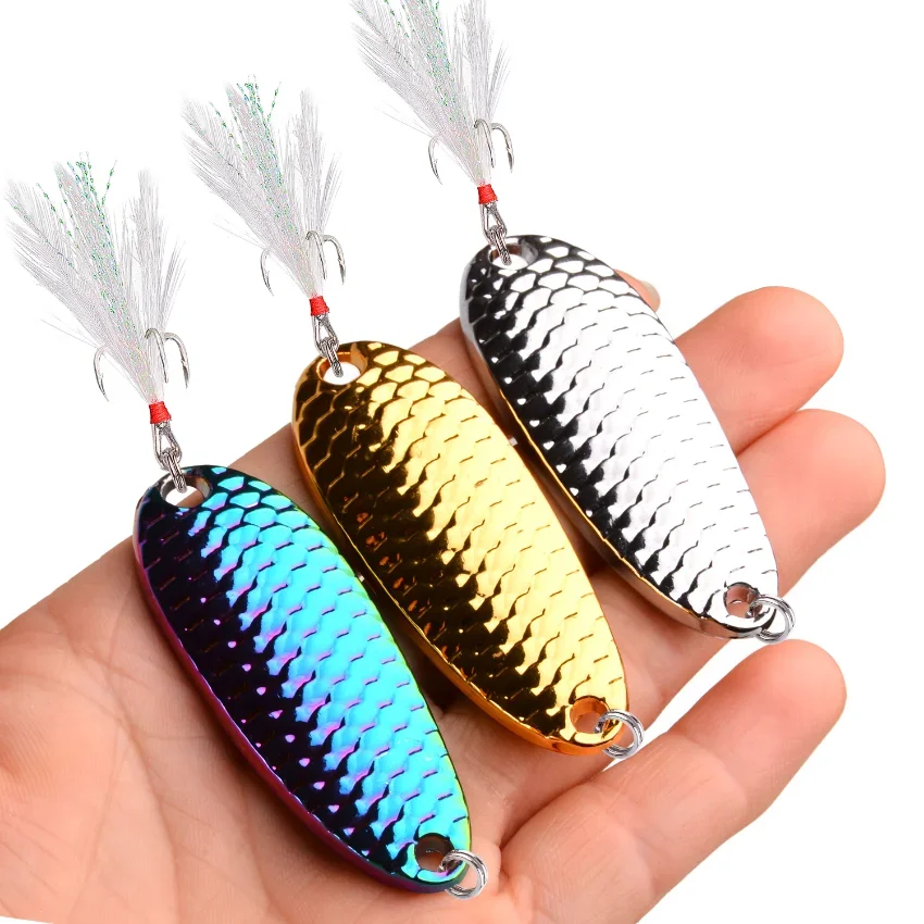 Señuelos tipo cuchara VIB de Metal, 1,5g, 2,5g, 3,5g, 5g, cebo Artificial con anzuelo de plumas, aparejos de pesca nocturna para lubina, perca, 1 Uds. - imagen 5