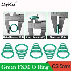 Junta tórica FKM verde CS 5mm OD 16mm ~ 100mm arandela de sellado aislada de caucho de flúor resistente al calor resistente al aceite ácido alcaloide