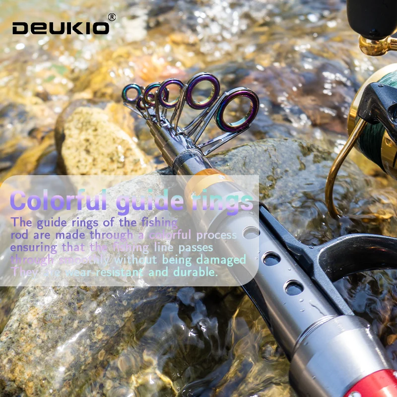 Cañas de pescar de mar cortas DEUKIO, caña telescópica de fibra de carbono, 1,8-3,0 M, anillo guía de cerámica, aparejos de pesca de viaje, caña giratoria - imagen 4
