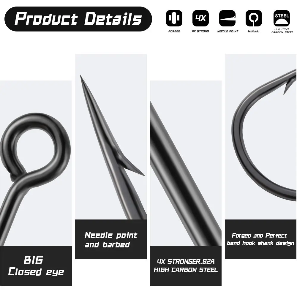 1000 Uds. Anzuelo de Pesca con mango largo, anzuelo con agujero grande, ojo de púas, mango largo, accesorios para aparejos de Pesca de agua salada marina - imagen 4