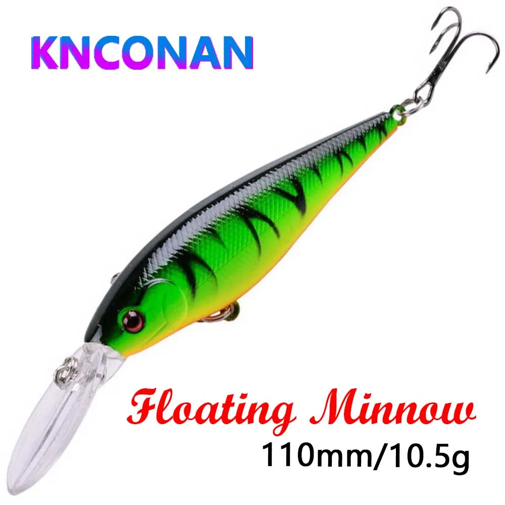 Señuelo flotante de pececillo Wobblers, 110mm, 10,5g, para Pesca, buceo, profundidad de 0,5-1,5 m, cebo duro, aparejos de Pesca, 1 ud.