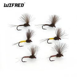 Wifreo 6PCS 16 #   Anzuelo de púas CDC, paracaídas alado, moscas secas, trucha Artificial, señuelo de salmón, pesca con mosca, mosca, amarillo, marrón, oliva