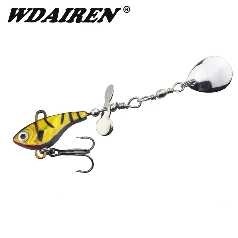 Señuelo de Pesca giratorio Vib de Metal, cuchara giratoria vibratoria, cebo Artificial, anzuelos triples, Wobblers para pics, aparejos de Pesca lubina, 1 ud. - imagen 3