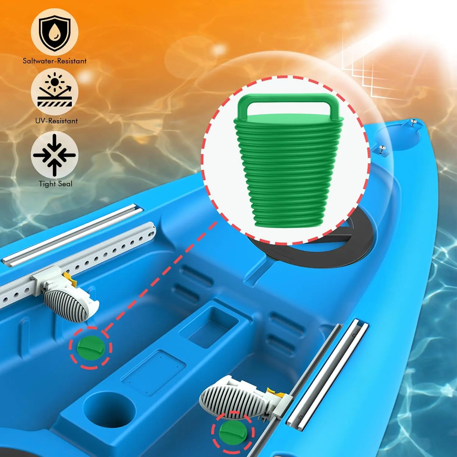 Kit de tapones de imbornal para Kayak, 8 Uds., con mangos de silicona, 2 tamaños, tapones de imbornal, agujeros de drenaje, tapón antideslizante, fácil instalación - imagen 4