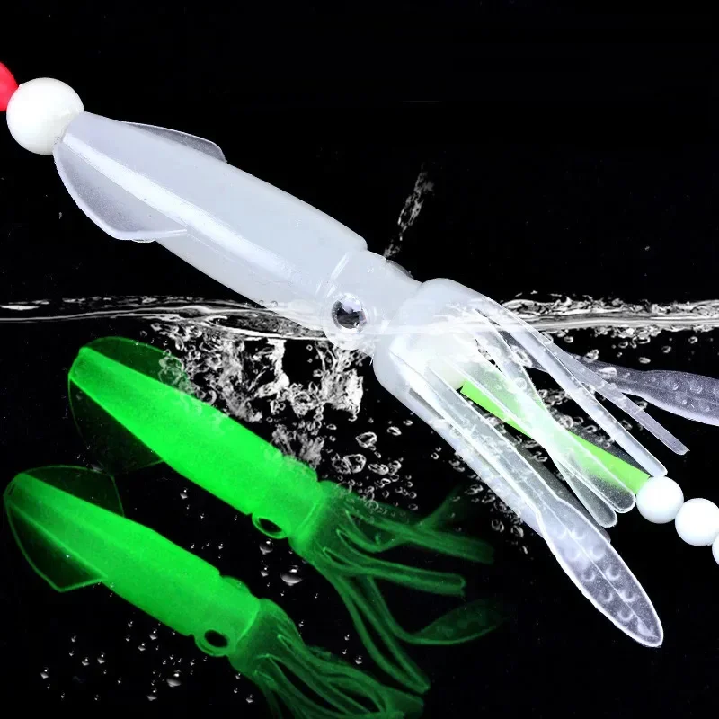 Equipo de pesca de pulpo luminoso, luces Led brillantes, anzuelos de cadena que brillan en la oscuridad para barco, pesca en el mar, anzuelo de calamar, cebo suave - imagen 4
