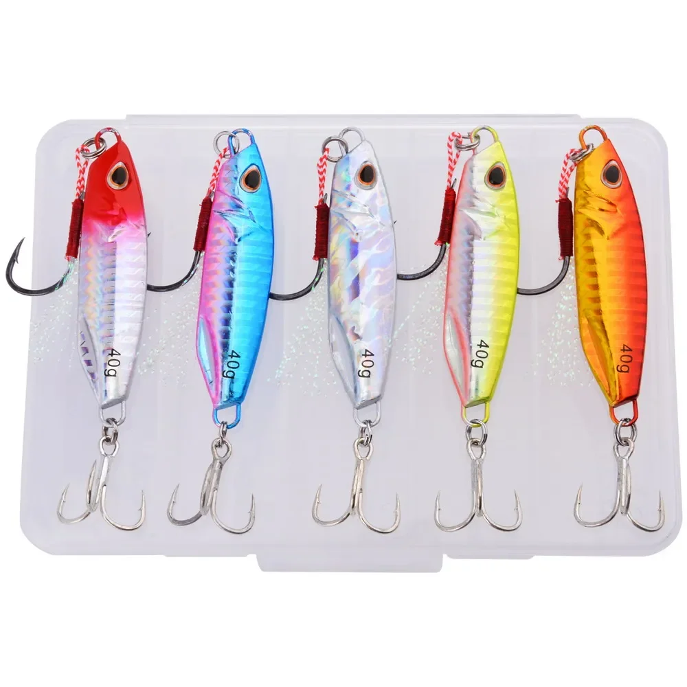Cuchara de plantilla de Metal fundido japonés, 5 uds., 10/15/20/30/40/50g, fundición a tierra, Jigging, pez, lubina, señuelo de pesca, caja de aparejos de cebo Artificial - imagen 4