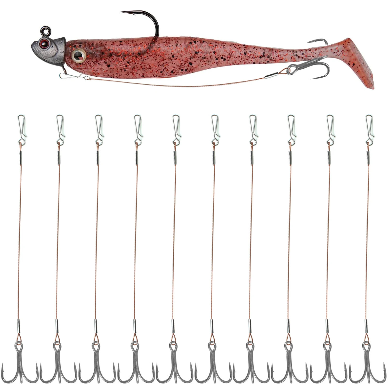 10 Uds. Cabezales de plantilla de señuelo de pesca con anzuelo triple, presión rápida de alambre de acero, anzuelos Stinger, anzuelos de remolque, aparejo poco profundo para Lucio Walleye