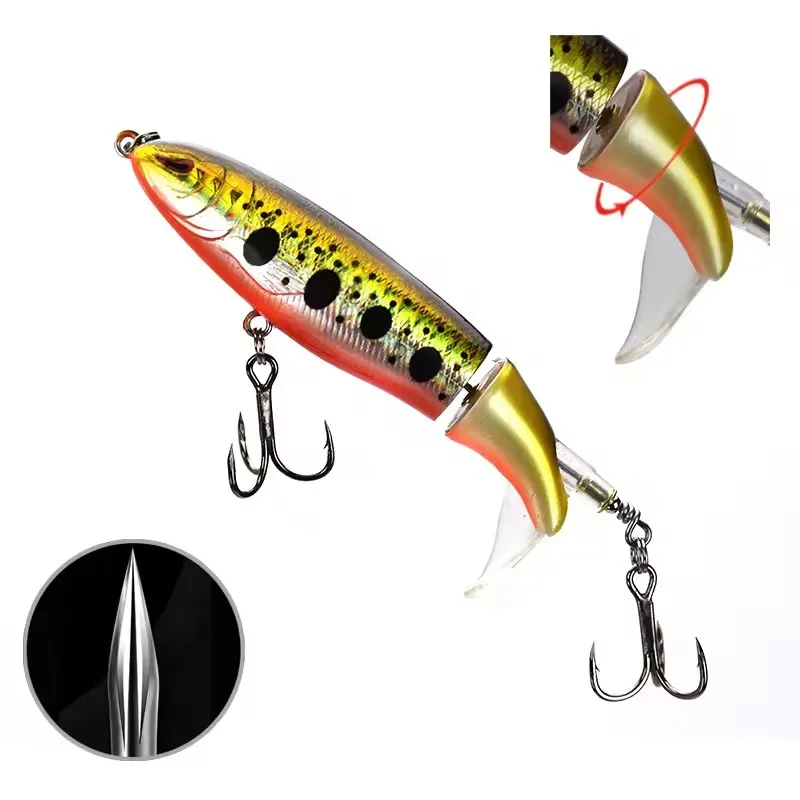 Señuelo de pesca Popper de agua superior, cebo duro Artificial, ojos 3D, Wobblers de cola giratoria suave, aparejos de pesca, 9cm, 13g - imagen 4