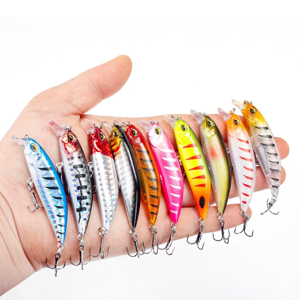 Señuelo de pesca Minnow de 7cm y 8g, cebo duro con ojos 3D # 8 anzuelos triples Crankbait Profundidad de fundición larga 0,5 m-2 m para trucha bajo - imagen 3