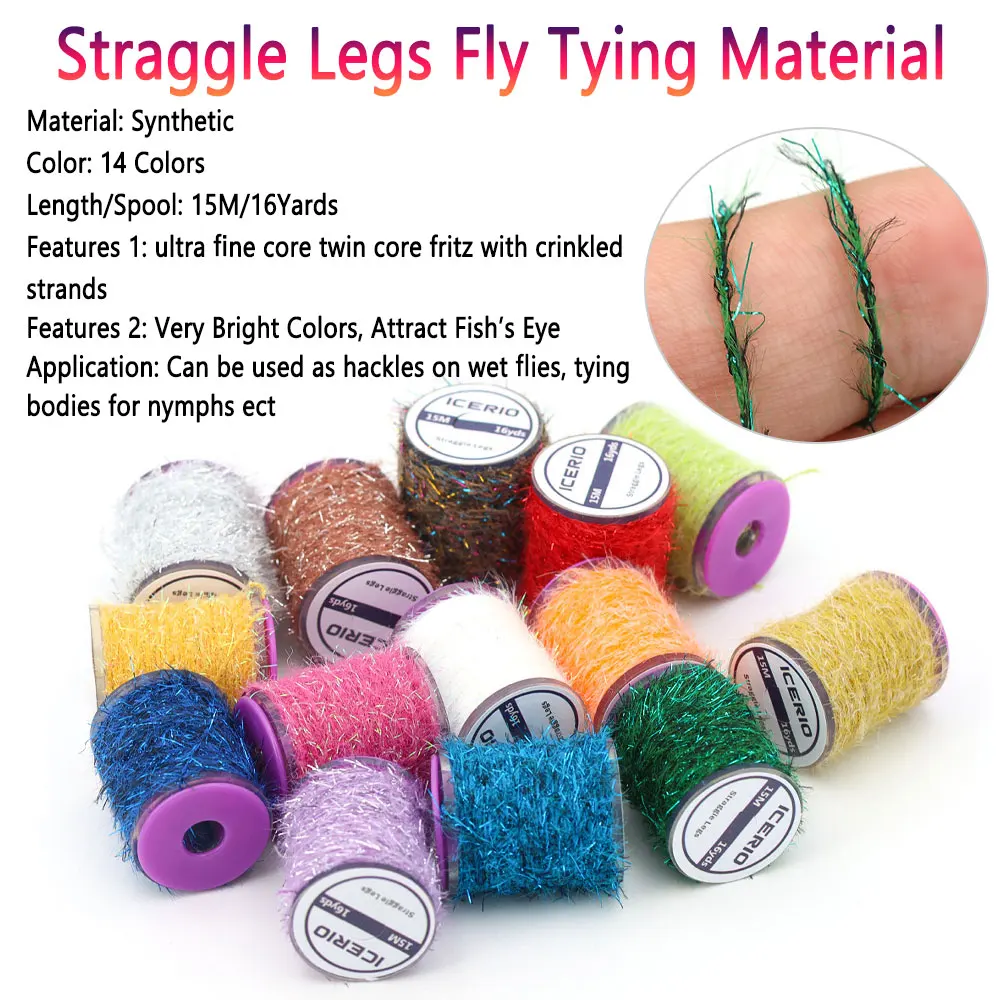 Bimoo, 2 uds., Flashabou Straggle, piernas, atado de moscas, Material de chenilla sintética para atar el cuerpo de la ninfa, Hackle de las señuelos de pesca de trucha húmeda - imagen 3