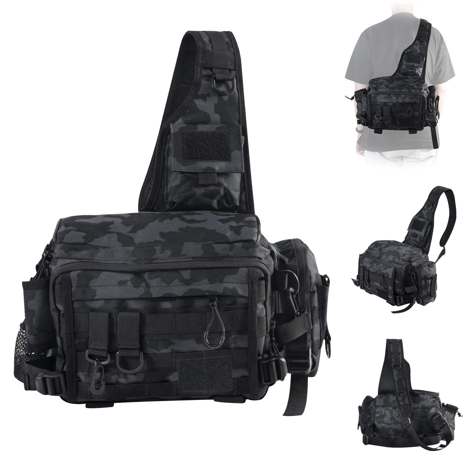 Bolsa de aparejos de pesca Goture con soporte para caña, bolsa de pesca de carpa, bandolera cruzada resistente al agua con anillos en D y correa para la cintura - imagen 2