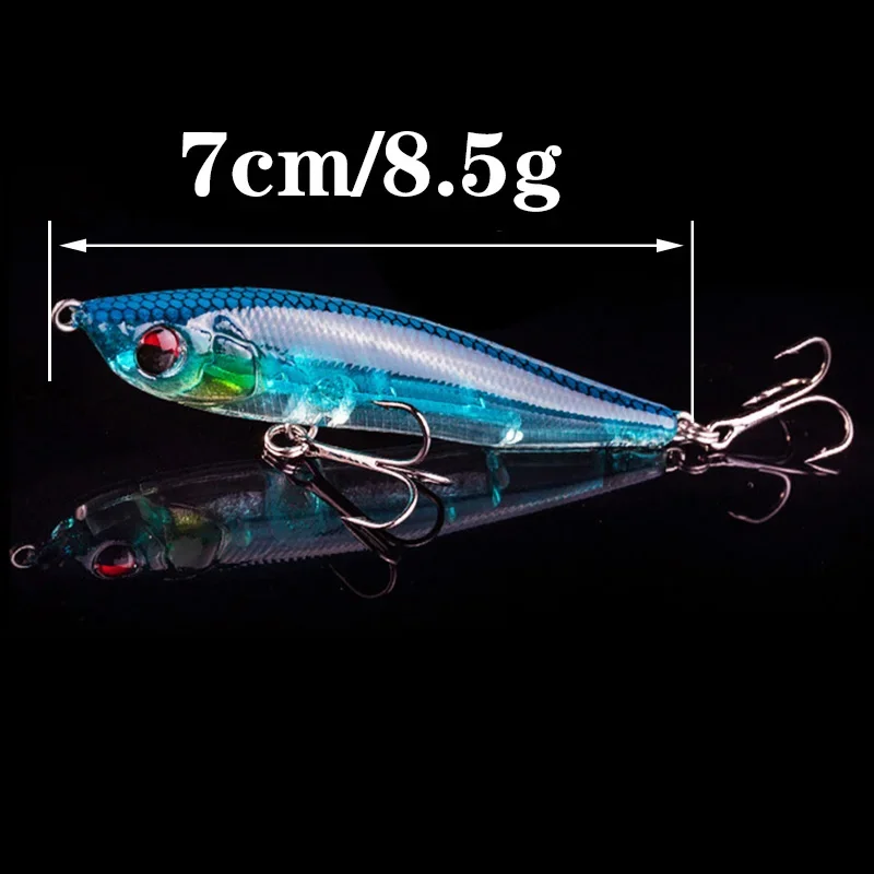 Señuelos de pesca con lápiz que se hunden, 7cm, 8,5g, Wobblers de vibración, cebo Artificial de plástico con anzuelos, aparejos de pesca de mar, 1 ud. - imagen 2