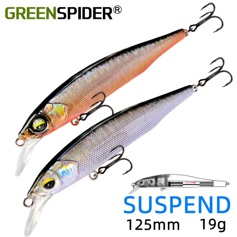 GREENSPIDER-señuelo de pesca flotante suspendido, cebo Artificial Wobbler, suspensión de 85mm, 8g, 2021mm, 19g, 2 ganchos, novedad de 125