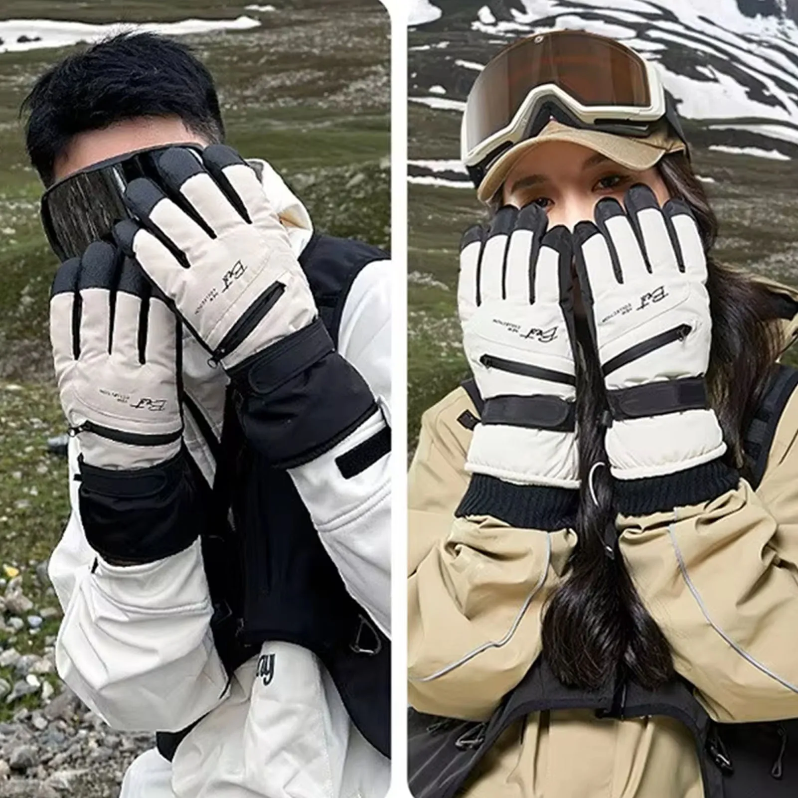 Guantes térmicos de invierno para pantalla táctil, guantes impermeables para esquí y Snowboard para hombres y mujeres con manoplas de esquí de felpa cálidas antideslizantes - imagen 3