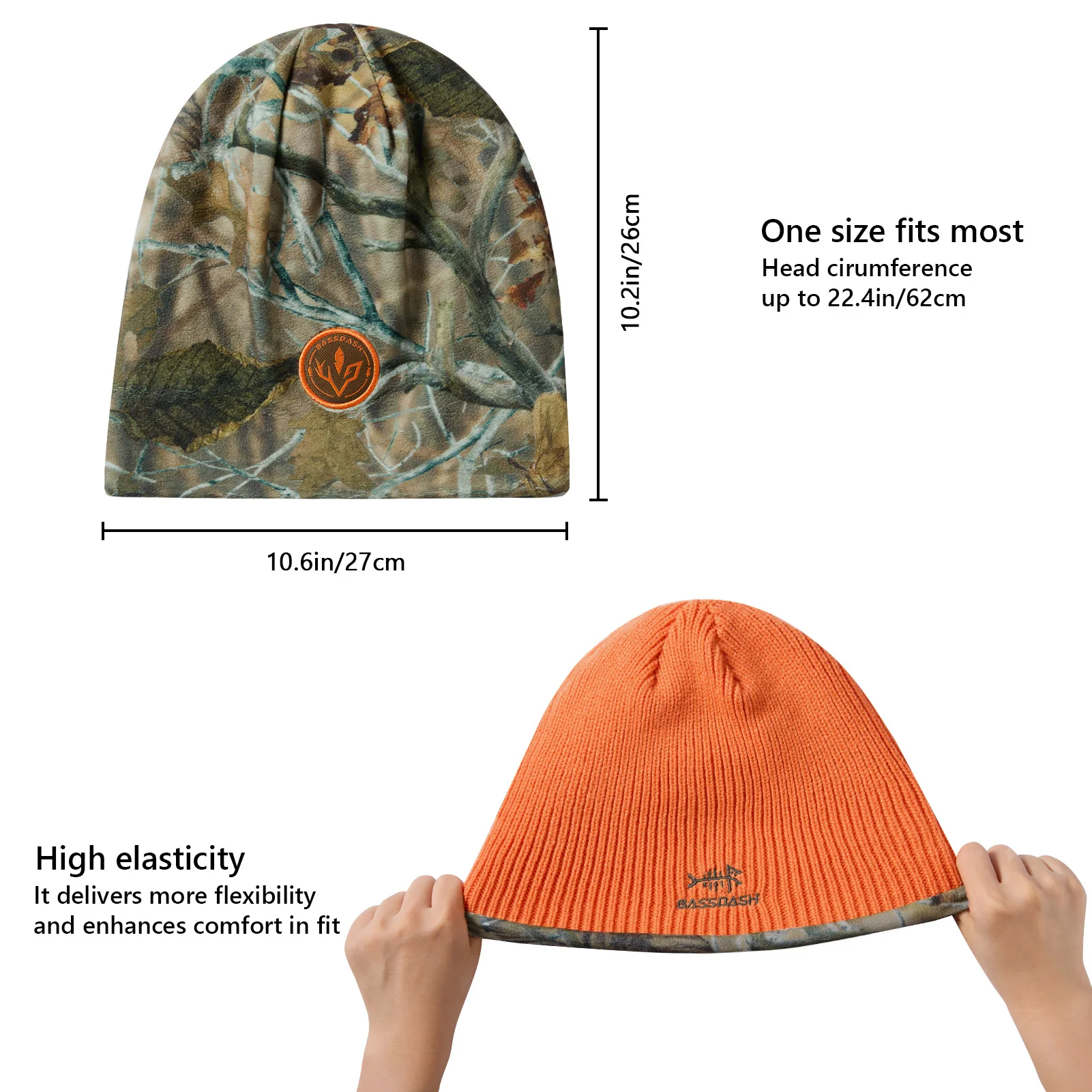 BASSDASH Gorro de invierno de lana reversible a prueba de viento, gorros gruesos y cálidos para hombres y mujeres, gorro de punto con puños unisex de ajuste elástico - imagen 3