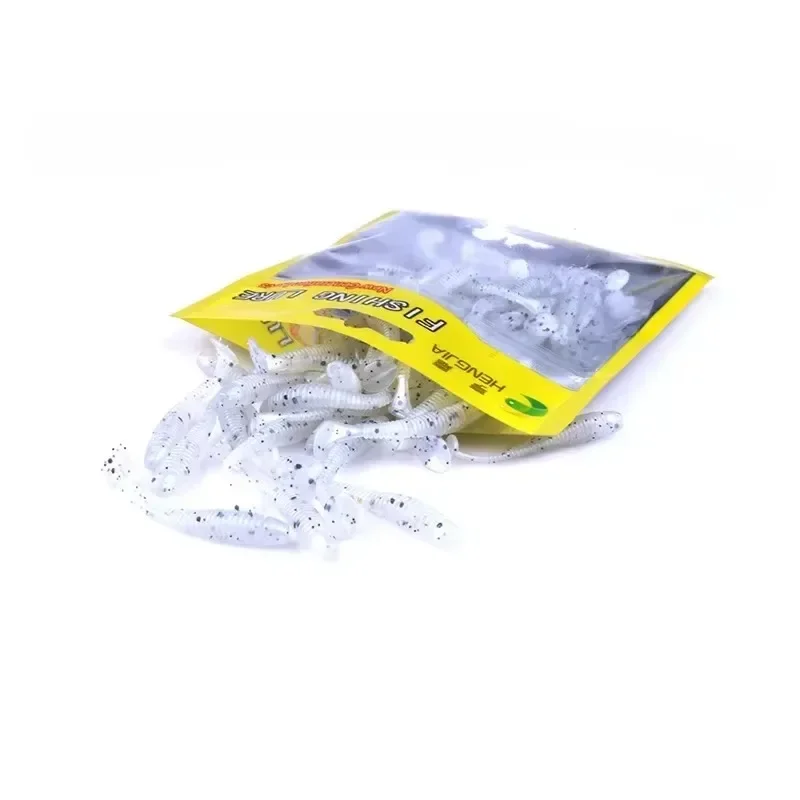 50 unids/pack suave T cola señuelo de Pesca conjunto larva gusano Swimbaits cebos de silicona Pesca lubina carpa aparejos de Pesca cebo de silicona - imagen 4