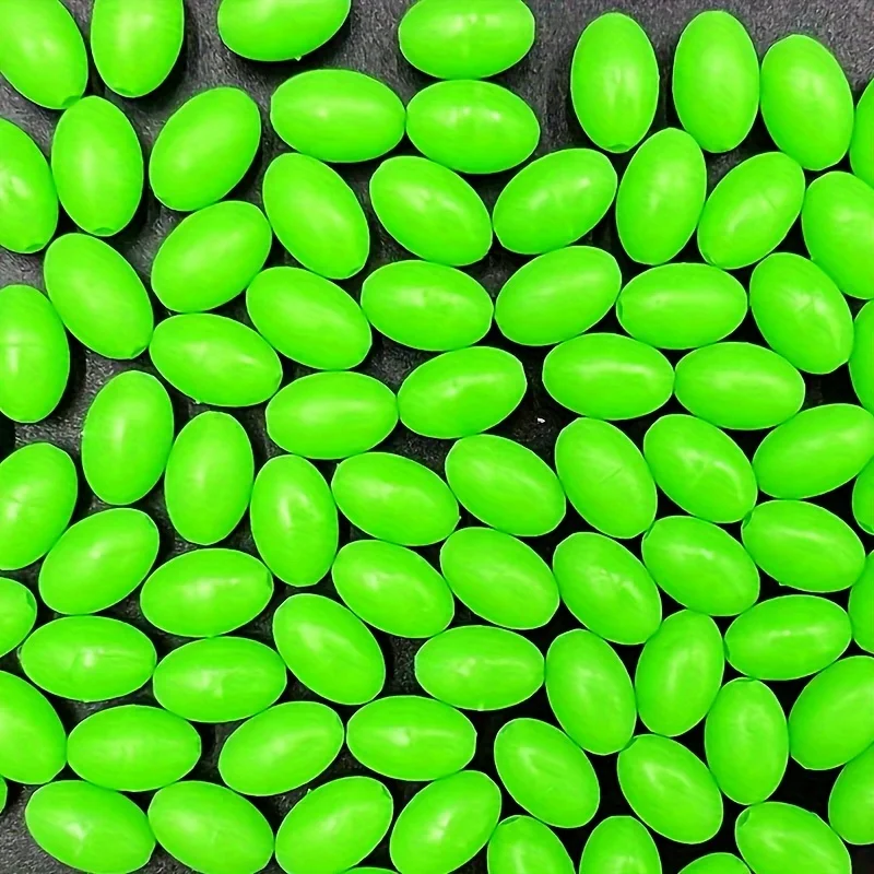 200 unids/lote de cuentas suaves que brillan en la oscuridad, cuentas luminosas verdes, granos espaciales ovalados de goma para flotador, aparejos de mar, accesorios de señuelo