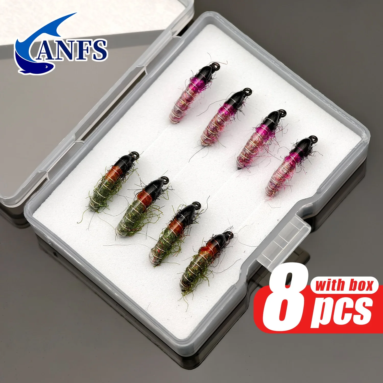 ANFS 4pcs/8pcs Colores surtidos Señuelos de pesca con mosca Premium Checa Ninfas y Scud - Ideal para trucha, lubina, Bluegill en agua dulce - imagen 2