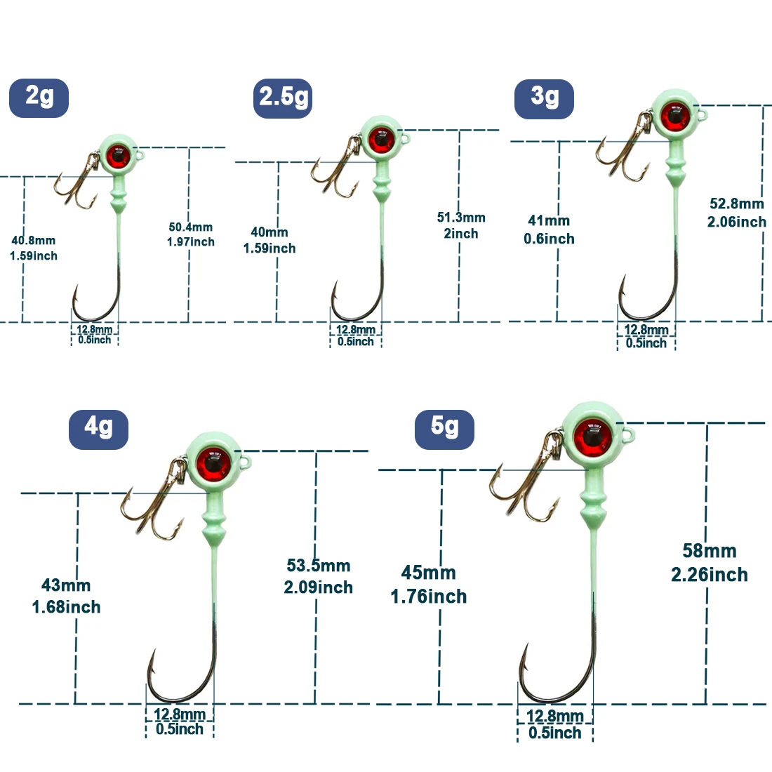 9KM 5 uds pesca ojo Jig cabezas gancho de agua salada con anzuelos triples acero rico en carbono para agua salada agua dulce - imagen 2