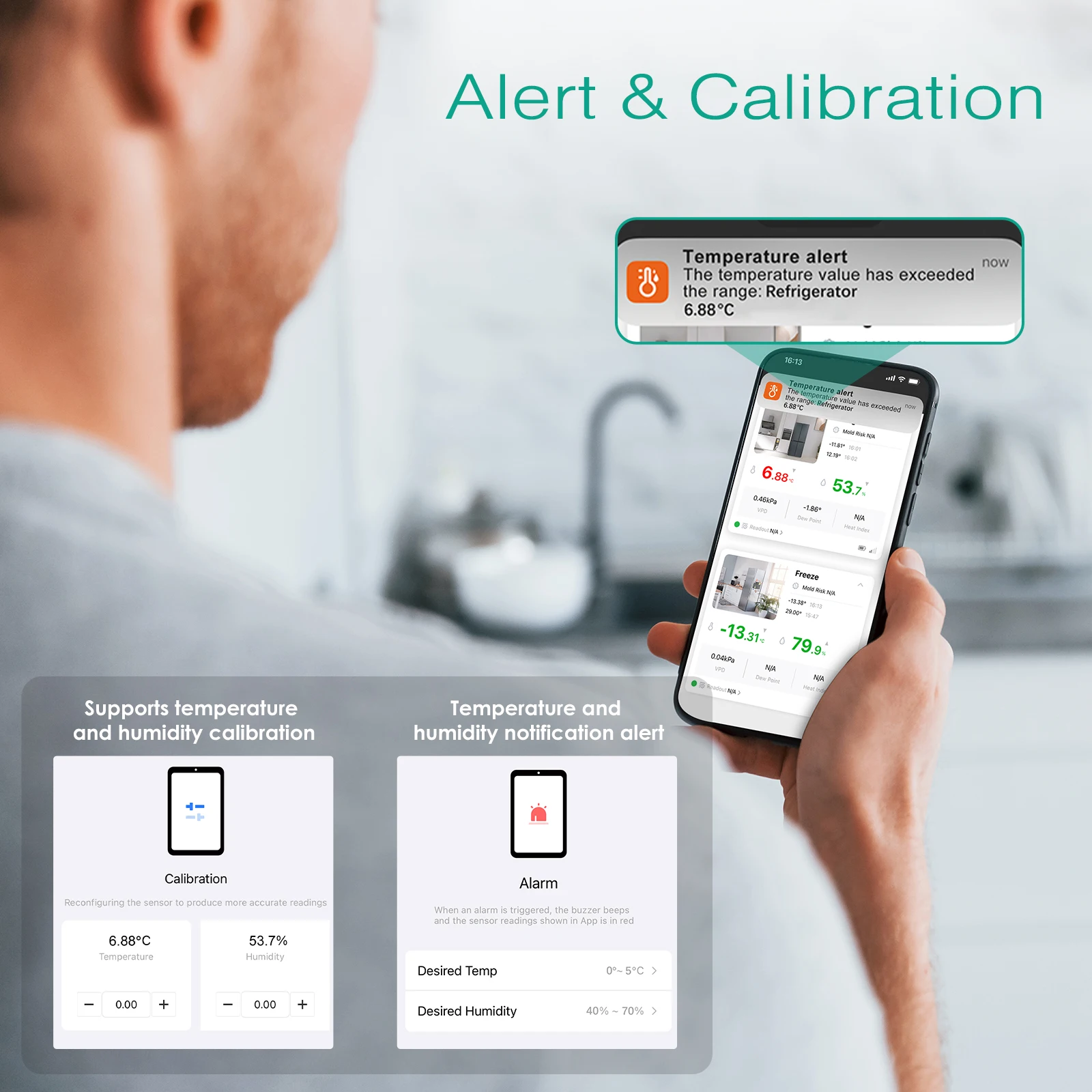 Termómetro Bluetooth ORIA para congelador – Sensor con higrómetro - imagen 5