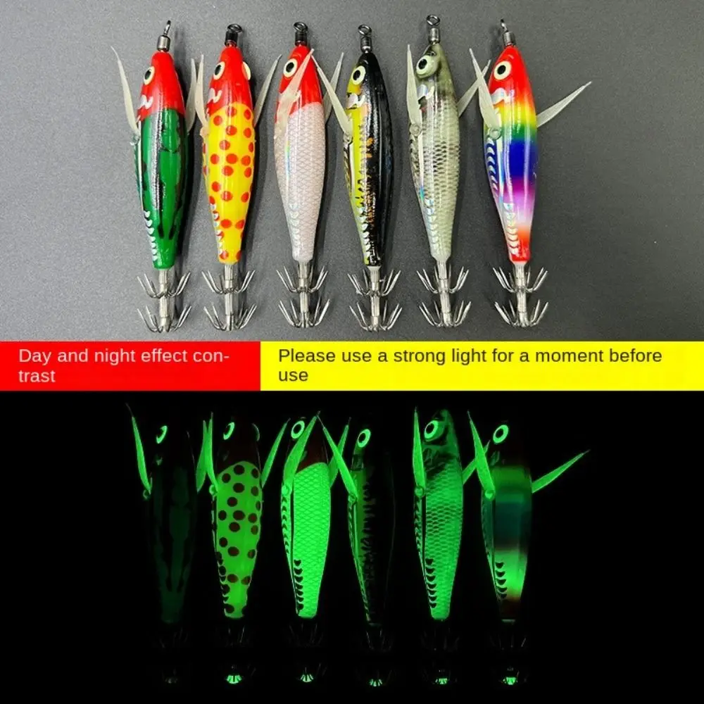 Mini señuelo de pesca de tamaño de 8cm, Material noctilucente de peso de 5,3g, plantillas de calamar noctilucentes, diseño de camarones de madera, tipo Spinnerbait - imagen 3