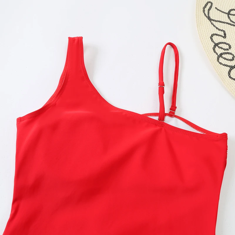 Bañadores de una pieza para mujer, trajes de baño sexys con un hombro, traje de baño adelgazante Irregular con empalme de malla (S-XL), novedad de 2022 - imagen 3