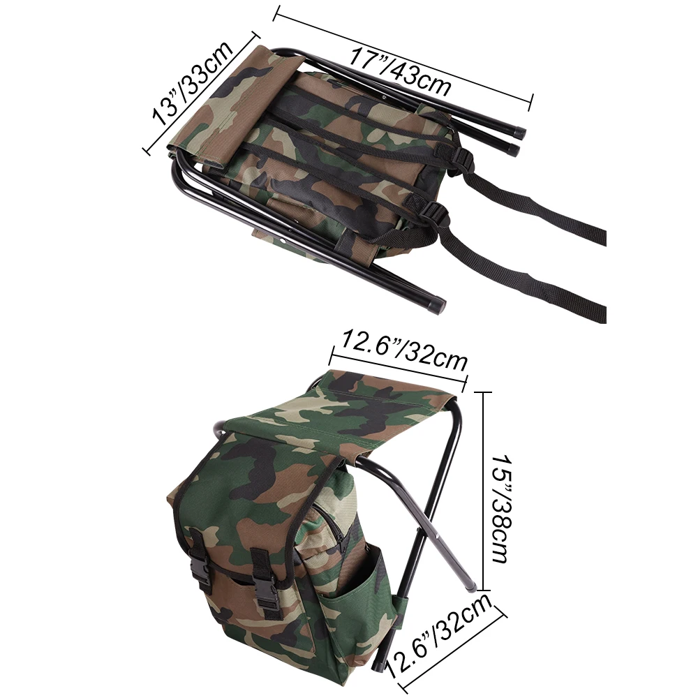 Bolsa para silla plegable 2 en 1, mochila de camuflaje portátil, tela Oxford, multifunción para acampar al aire libre, senderismo, gran capacidad - imagen 3