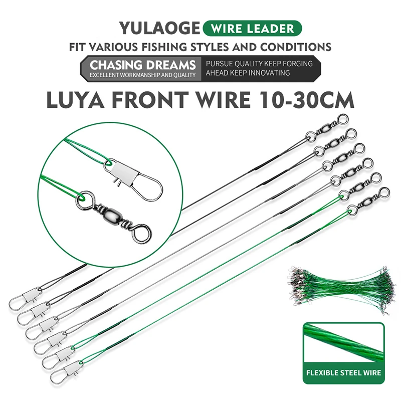 Luya-alambre frontal antimordedura con pasador de seguridad y anillo en forma de ocho, alambre de acero, plomo, equipo de pesca, accessories15-30CM, 10 unids/lote por bolsa - imagen 4