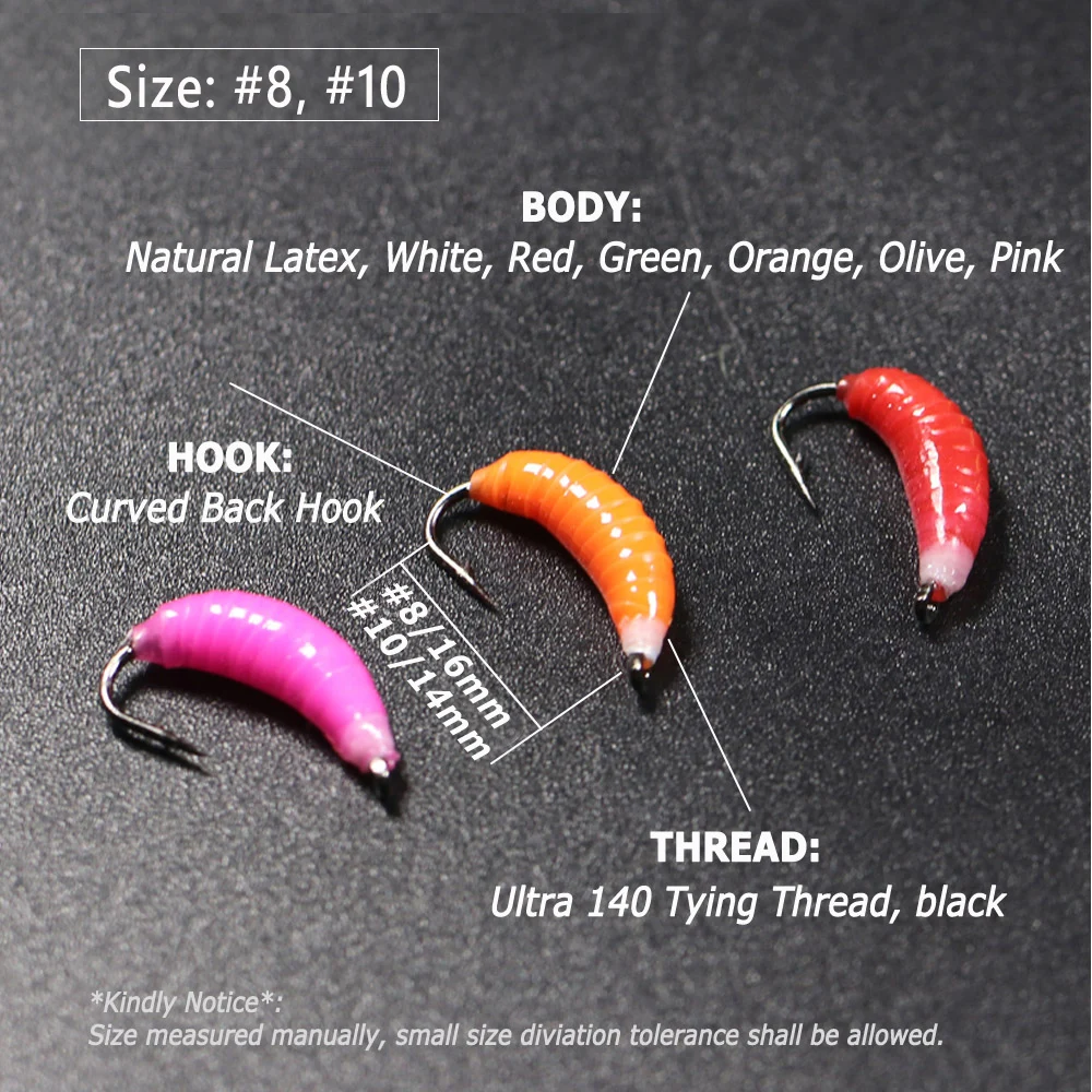 Wifreo 3PCS # 8 # 10 larvas caddis imitación ninfa Scud insecto gusano moscas trucha pesca mosca señuelo insecto Artificial cebo rojo - imagen 2