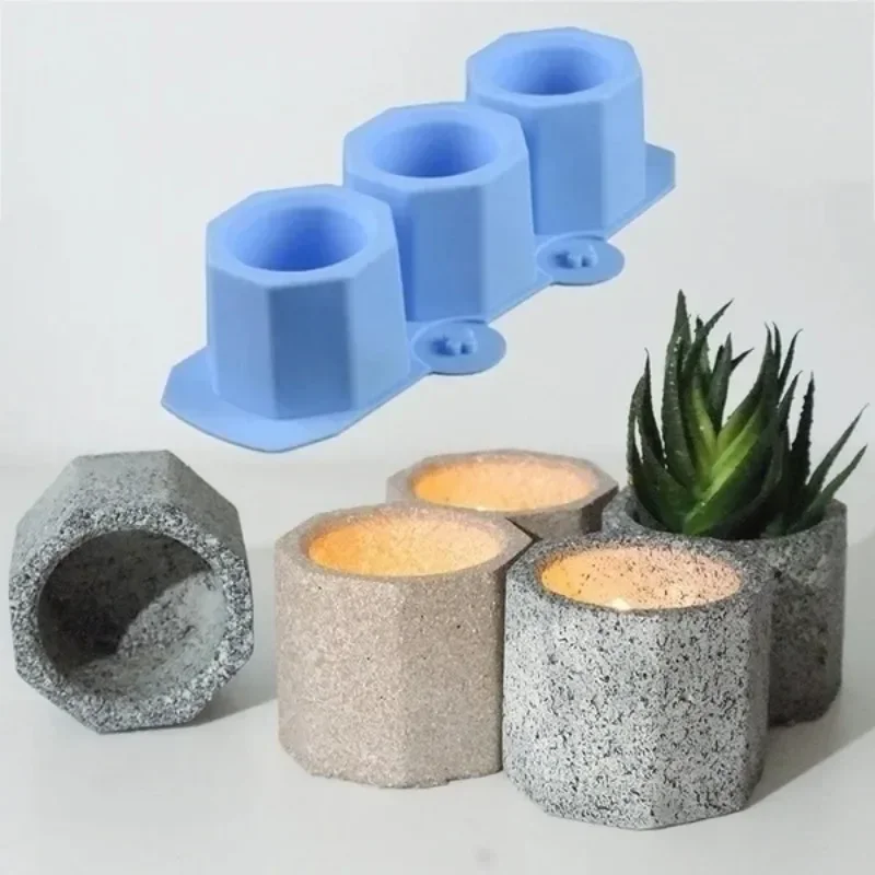 Maceta de hormigón, moldes para macetas suculentas de cemento, molde para maceta de silicona octagonal, fabricación de botellas artesanales de resina epoxi geométrica DIY - imagen 2